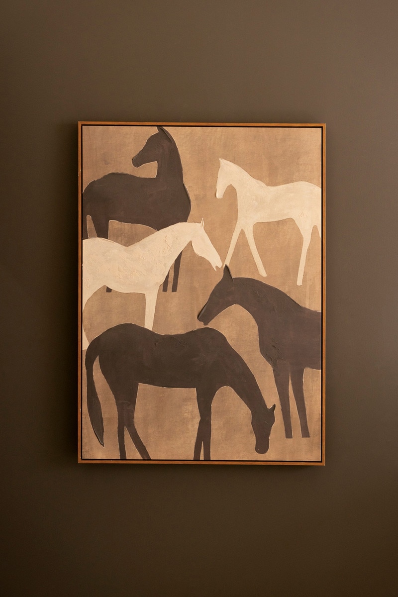CGUA1002 31.5 x 2 x 43.5 in. Framed Five Horses Painting - Multi Color