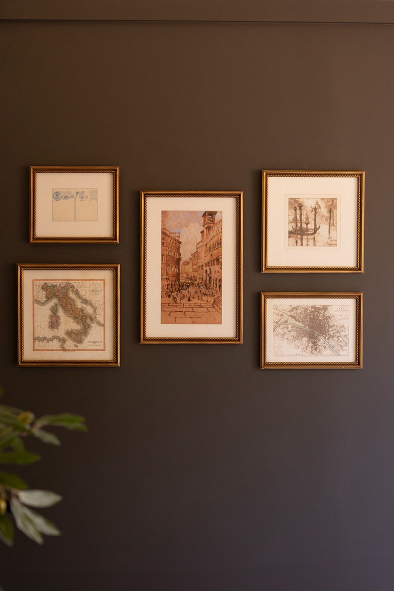 CHH1575 Mixed Framed European Gallery Vintage Wall Art with Under Glass, Multi Color - Set of 5