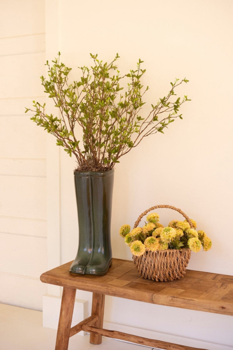 CHN1430 19 in. Tall Large Ceramic Green Boot Vase, Sculptural Tabletop Accent, Green
