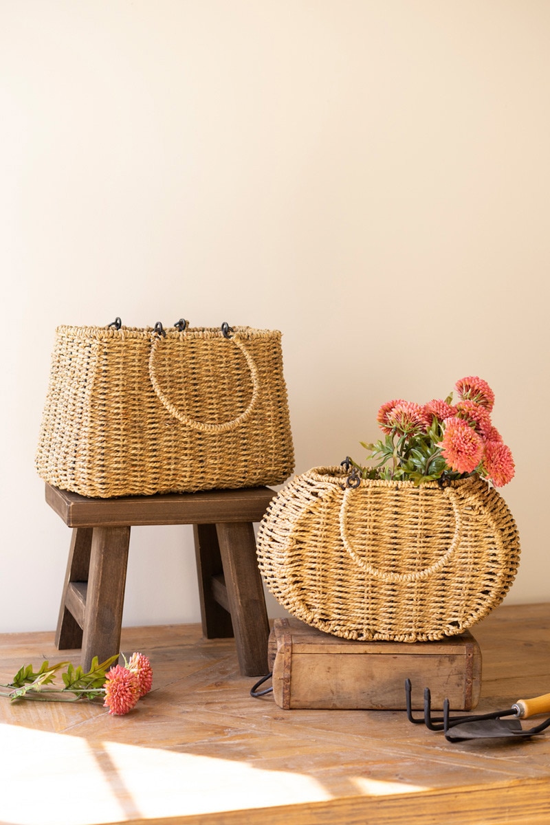 CHUY1060 Woven Vine Baskets with Hinged Handles, Brown