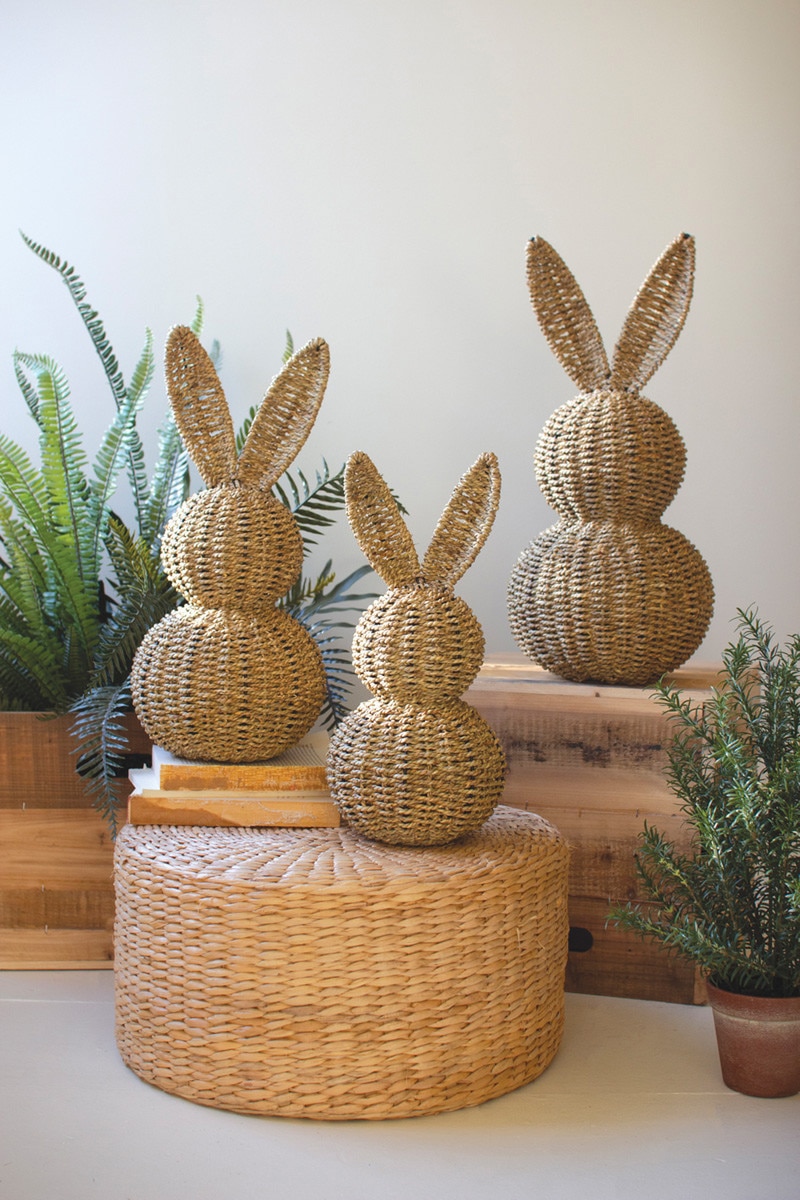 CHUY1072 Woven Vine Easter Rabbits Sculpture, Brown - Set of 3