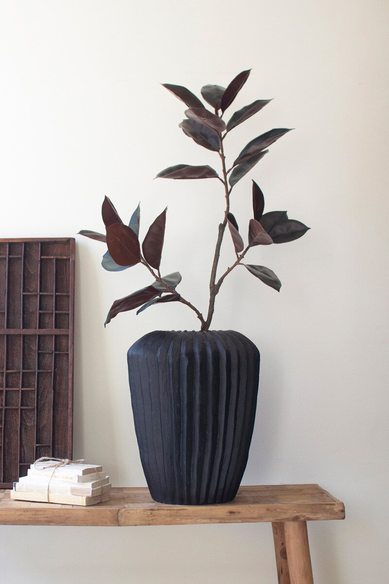 CMAY1098 Stone Composite Urn with Fluted Detail - Black - Tall