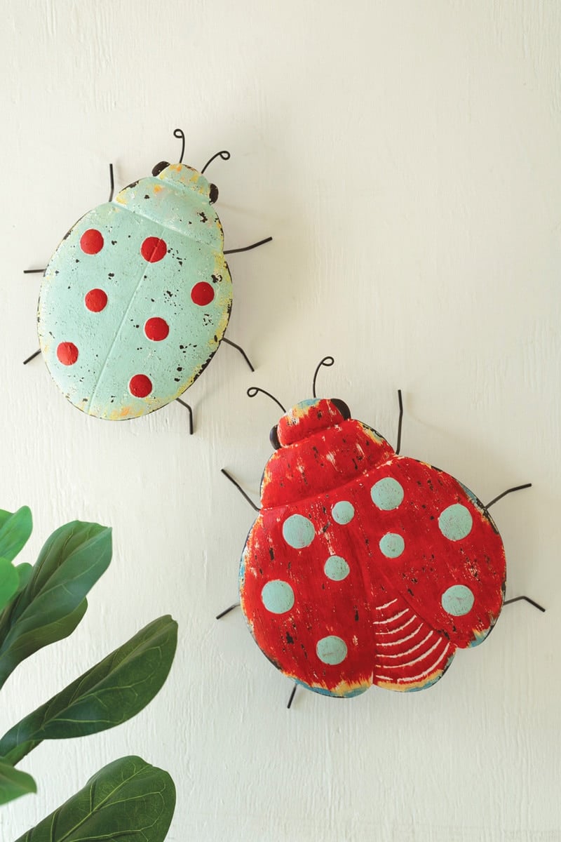 CMN1654 Painted Metal Lady Bug Wall Art, Multi Color