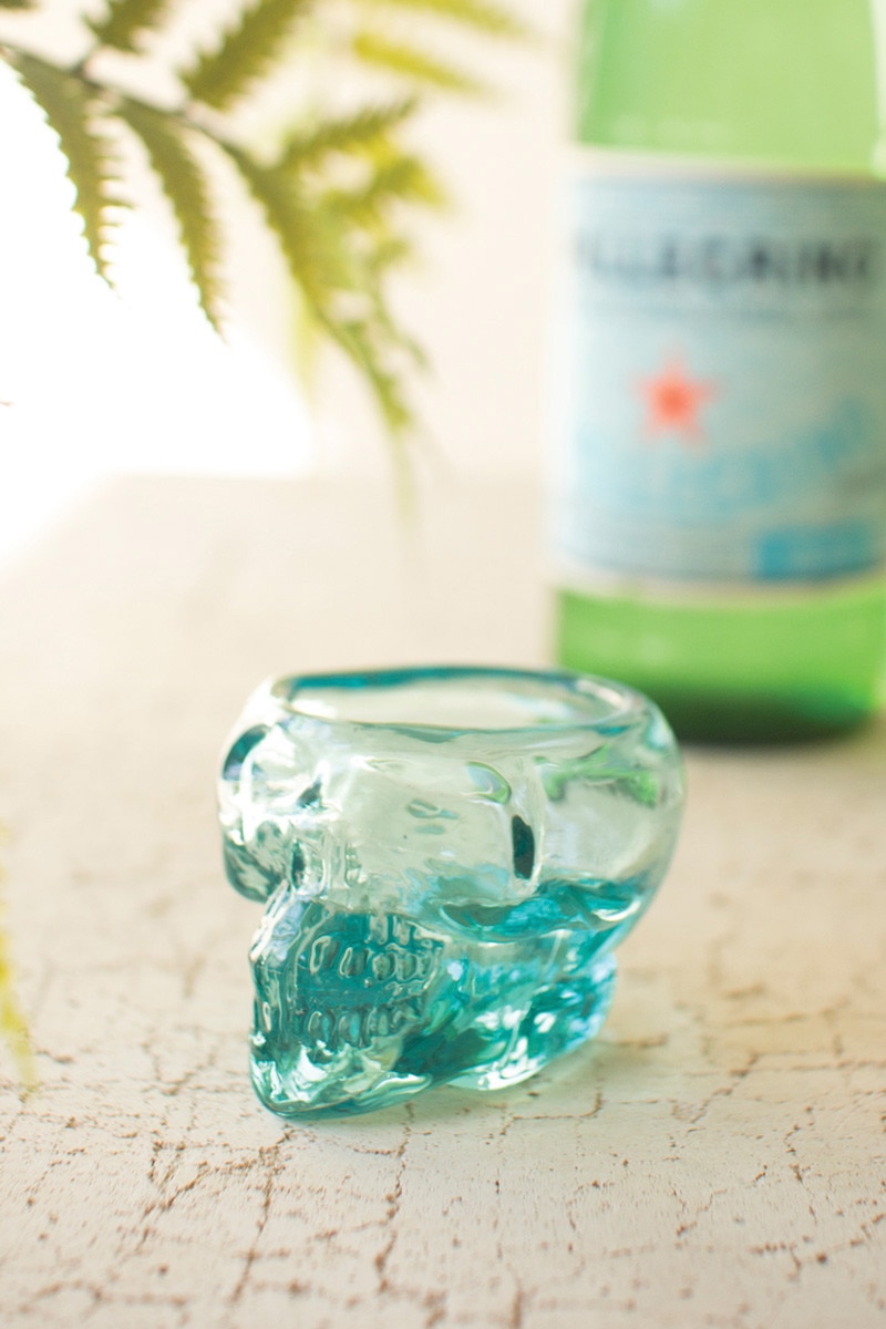 Picture of Kalalou CRL6075 2.5 x 3 x 2 in. Recycled Skull Shot Glass - Blue