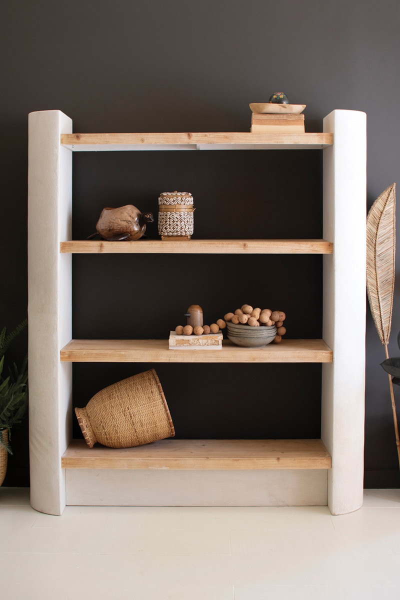 CSHJ1005 Textured Shelving Unit with Four Wooden Shelves, Multi Color