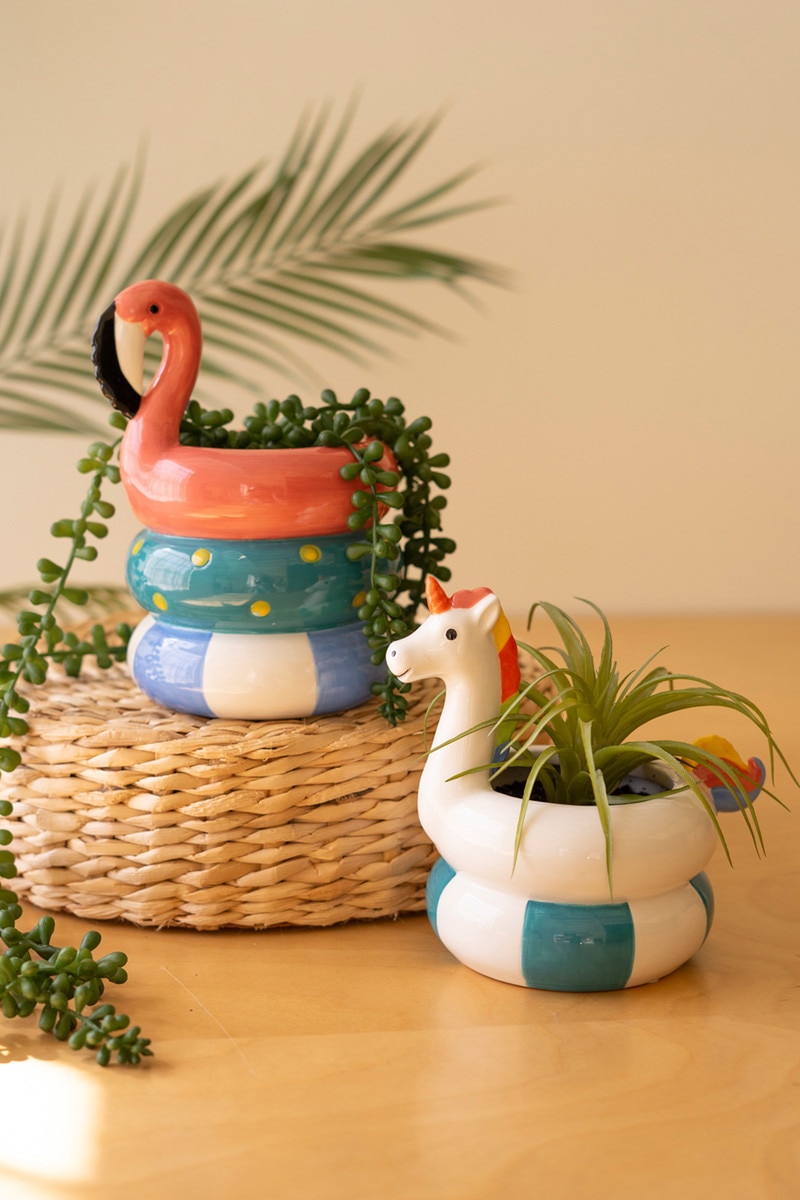 CWA1010 Ceramic Flamingo & Unicorn Floatie Vases, Multi Color