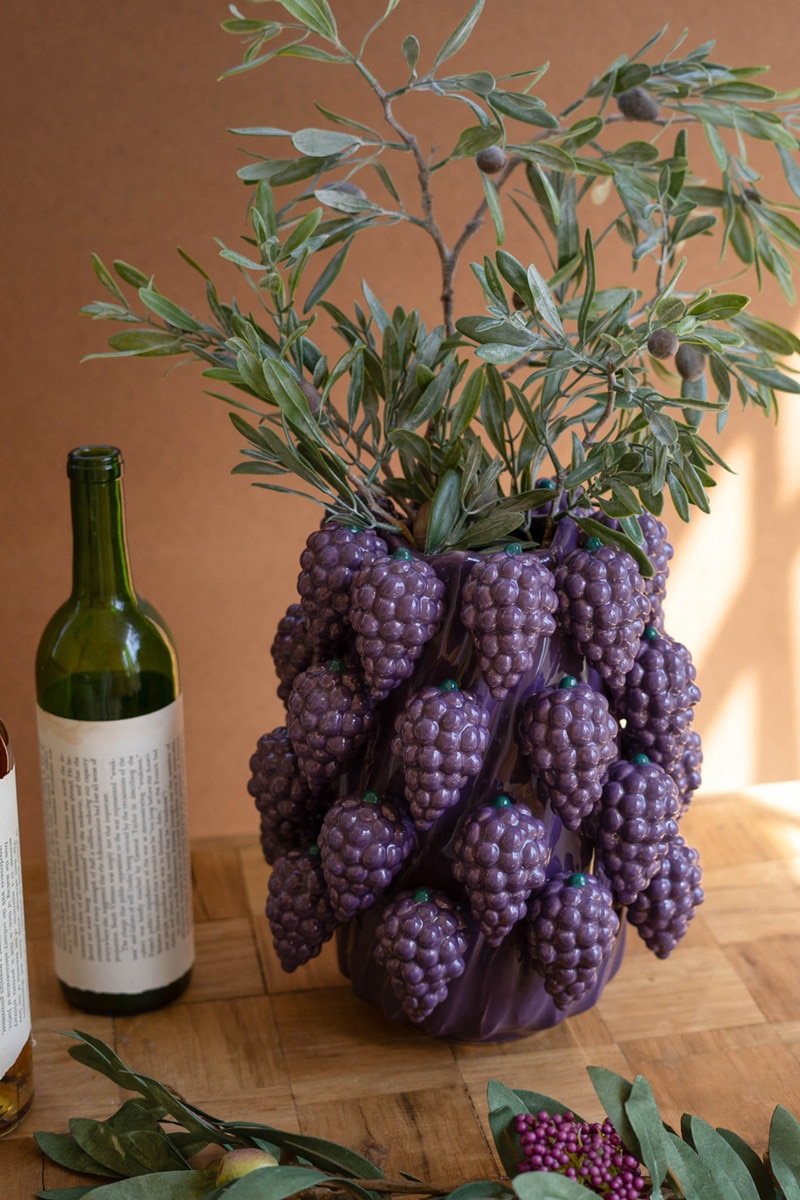 CXNY1062 Ceramic Grapes Cluster Vase, Purple