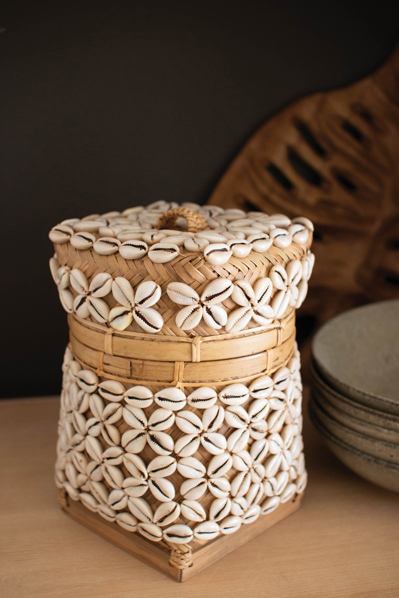 DWA1092 Bamboo Box with Shell, Multi Color