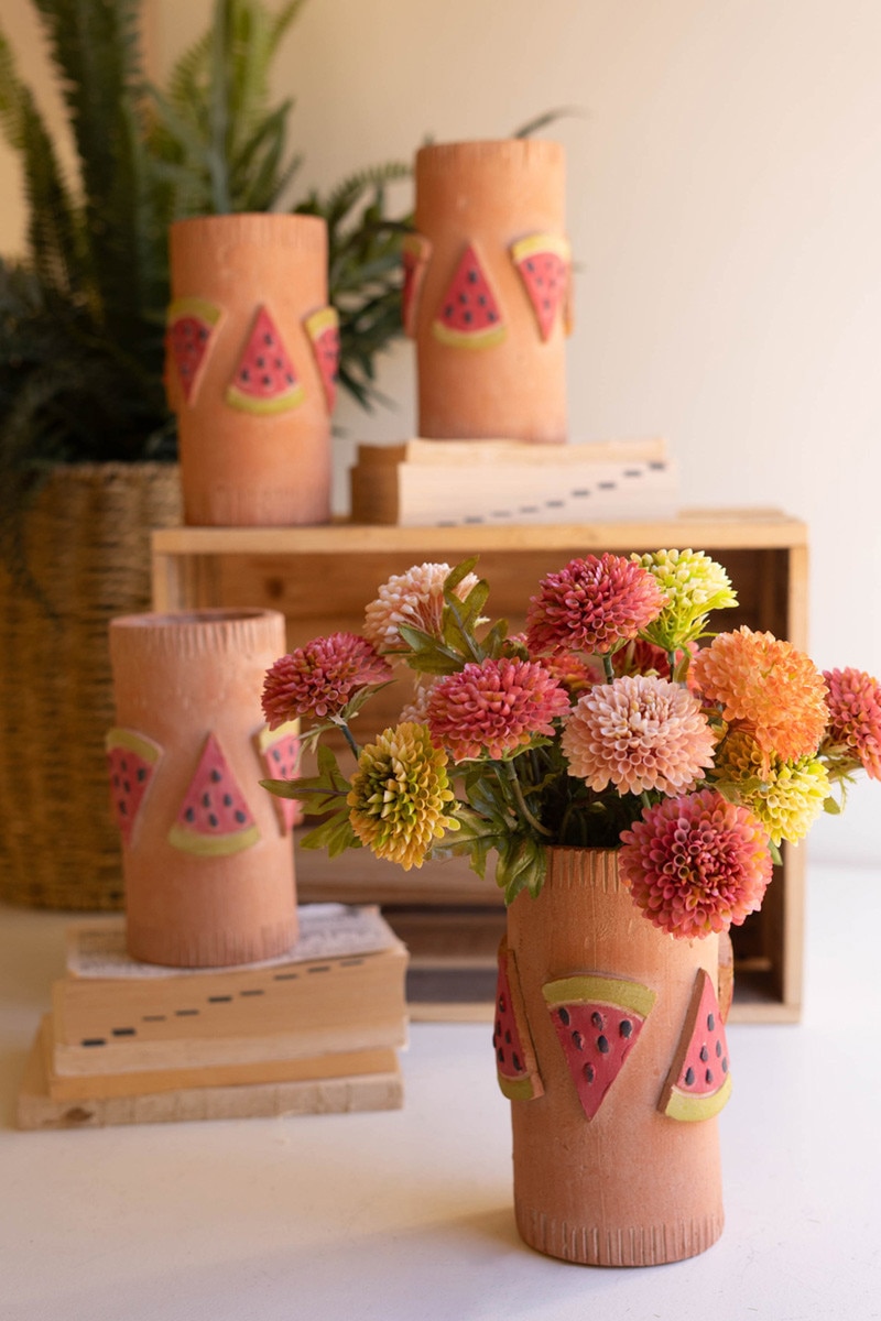 H4614 Clay Watermelon Handcrafted Ceramic Vase, Multi Color - Tall