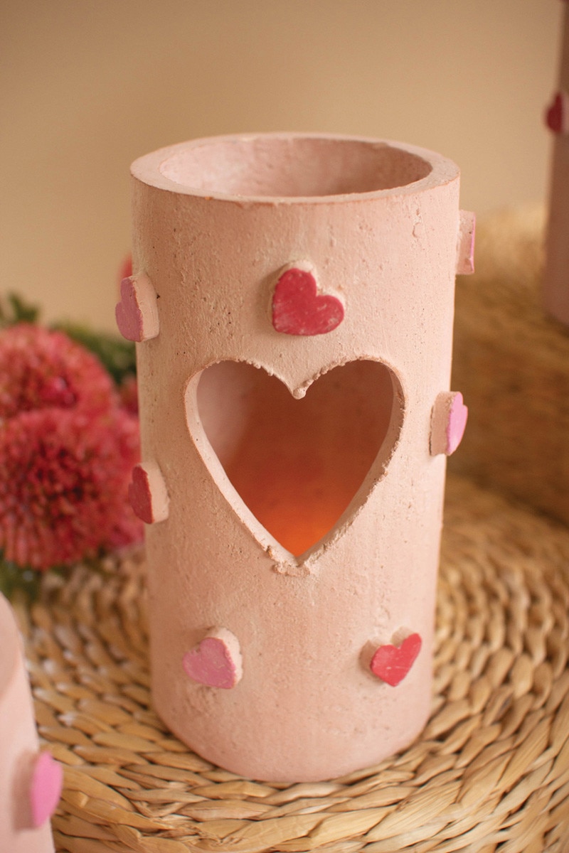 H4623 Clay Valentines Luminary Candle Holder, Multi Color