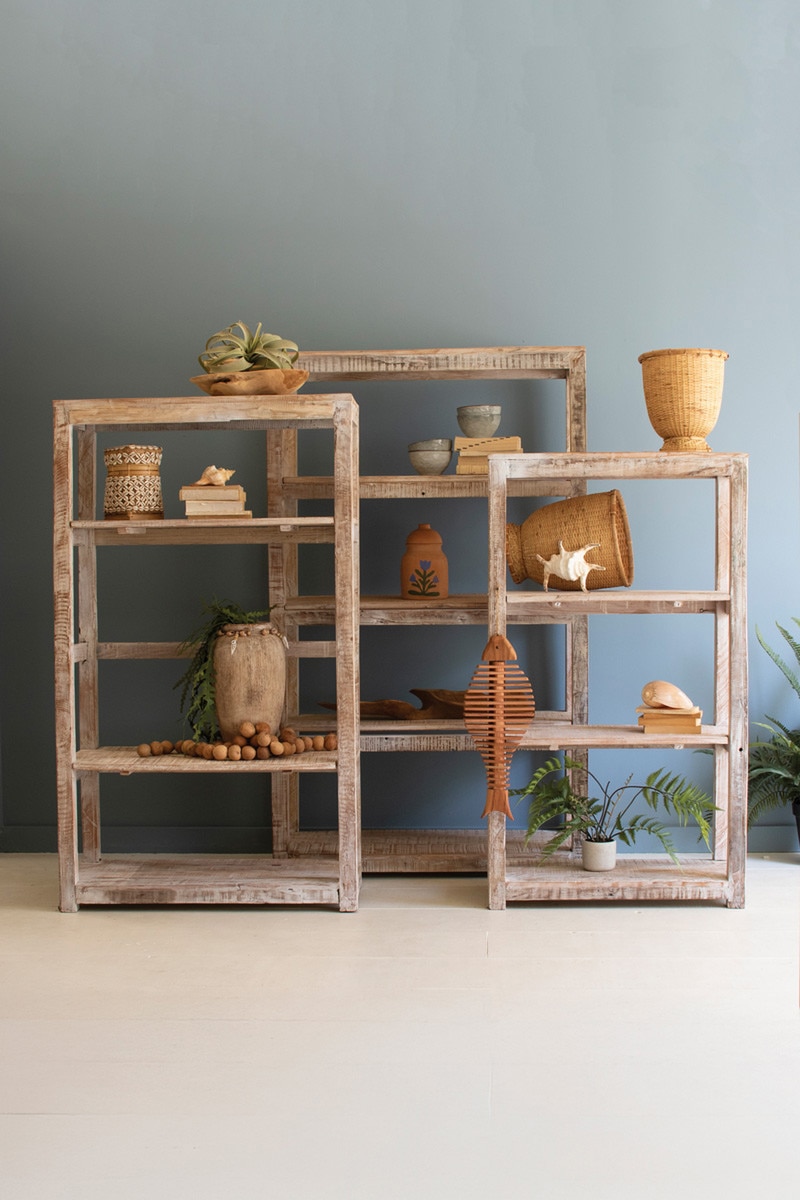NMCC1432 Recycled White-Washed Wood Shelving Units, Multi Color - Set of 3