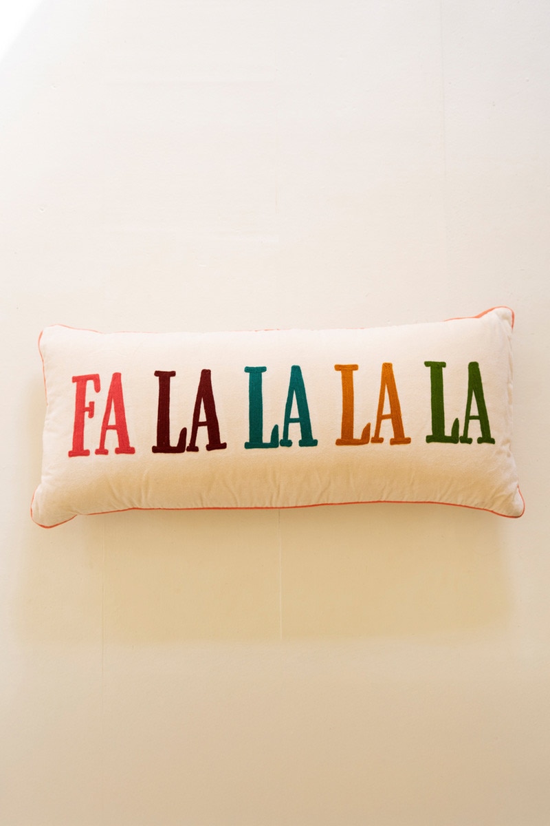 NNF1068 Velvet Falalalala Embroidery Pillow, Multi Color