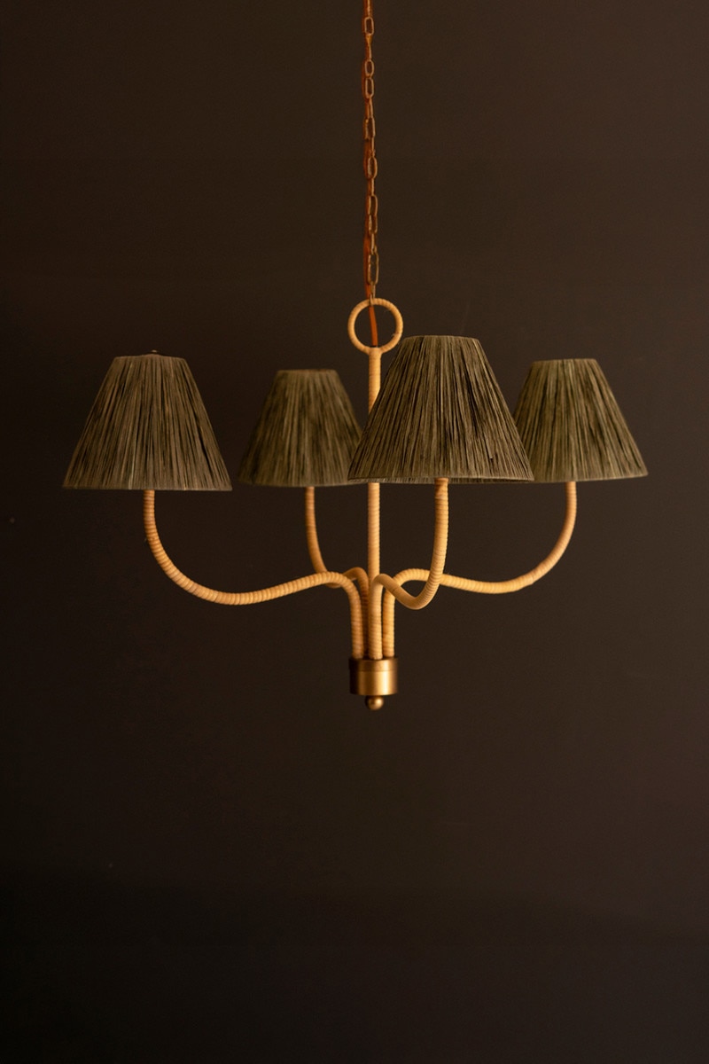 NNL2779 Rattan Wrapped Chandelier with Raffia Shades - Multi Color