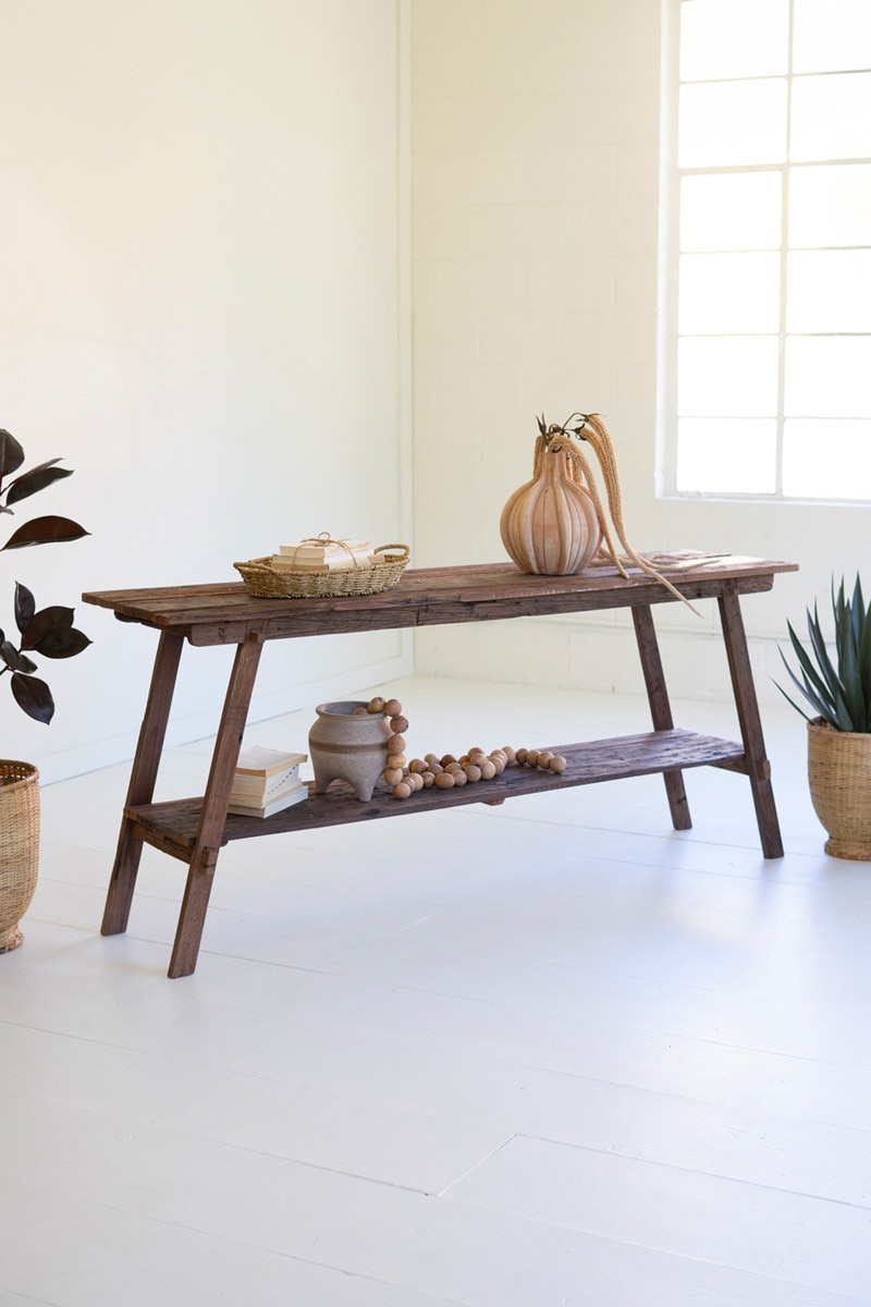 NRET1031 Reclaimed Wood Console with Lower Shelf - Brown