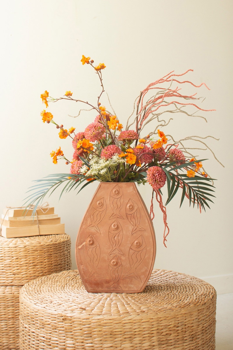 NSKY1006 Terracotta Vase with Fish Detail, Orange