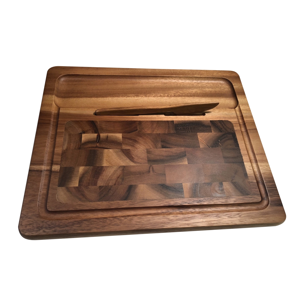 405 Large Cheeseboard with End Grain Inlay & Knife - 11.675 x 13.75 x .75 in.