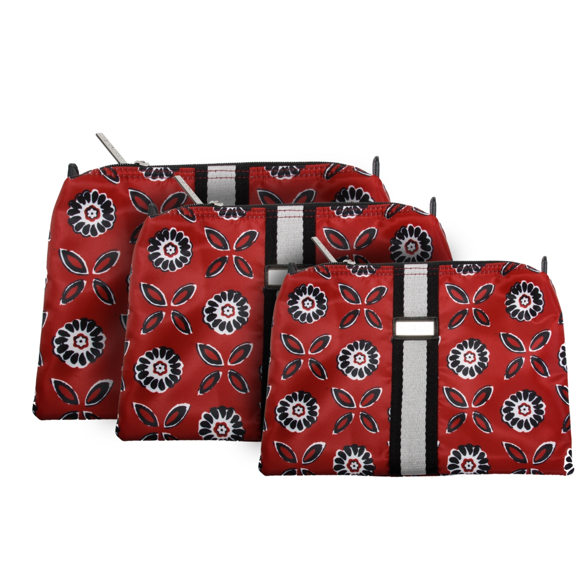 HDK837-SlvrStDais-S 10 x 0.5 x 7.5 in. Zip All Pod Carry Case Bag, Silver Stripe Red Daisies - Small -  Hadaki