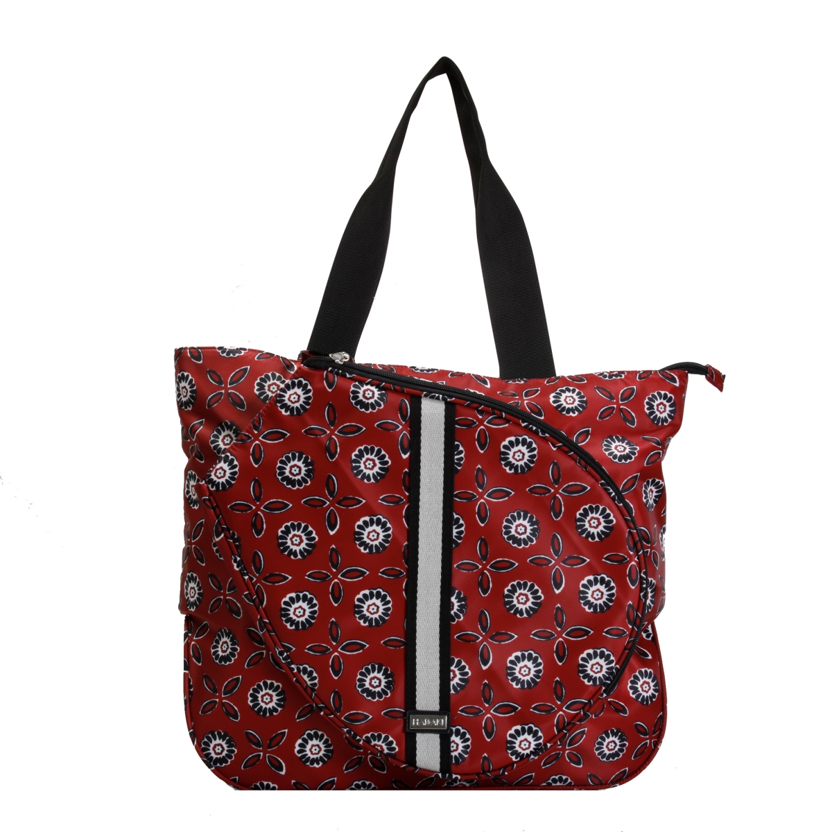 HDK886 18 x 6 x 15.75 in. Tennis Tote Bag - Silver Stripe Daisies, Red Floral -  Hadaki