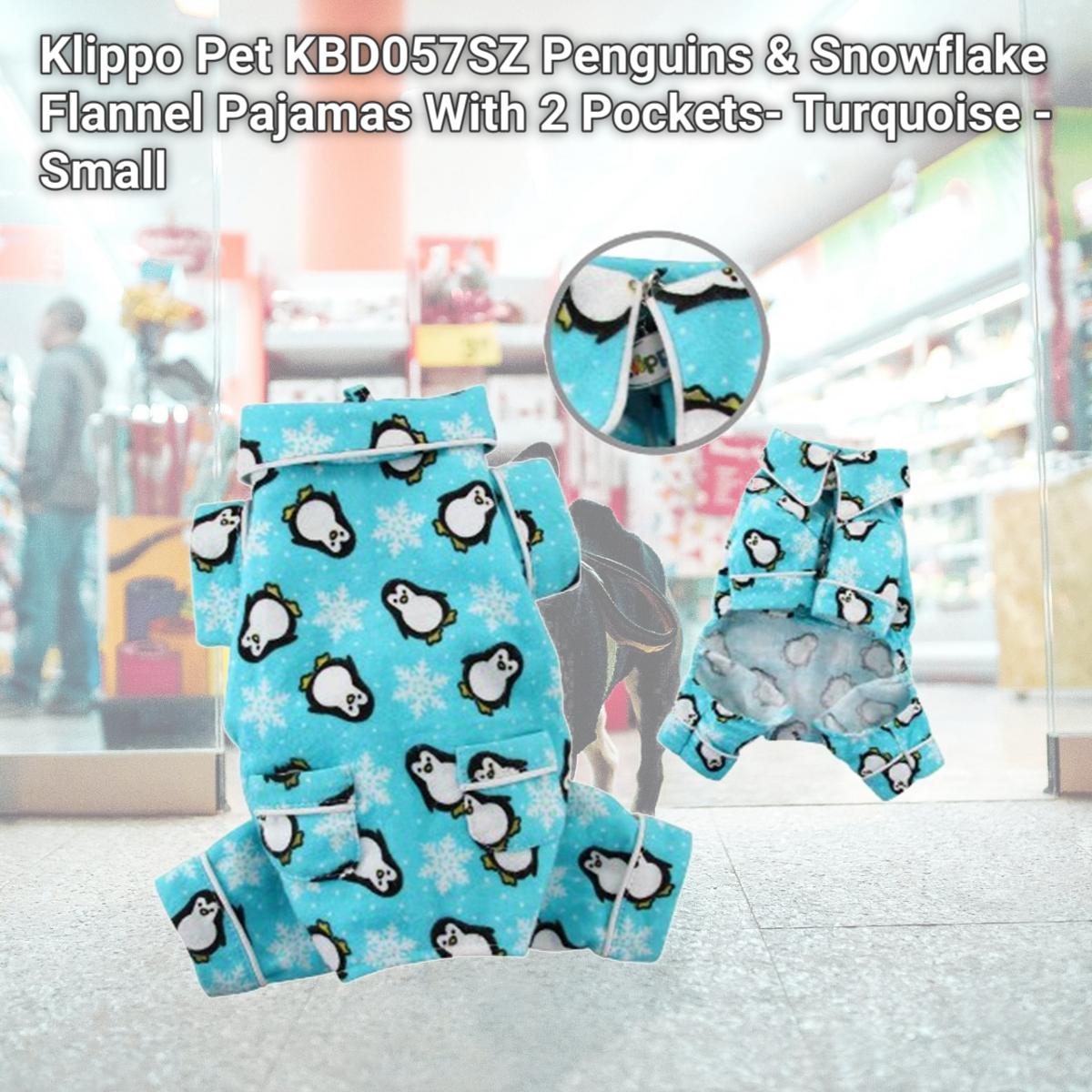 Picture of Klippo Pet KBD057SZ Penguins & Snowflake Flannel Pajamas With 2 Pockets- Turquoise - Small