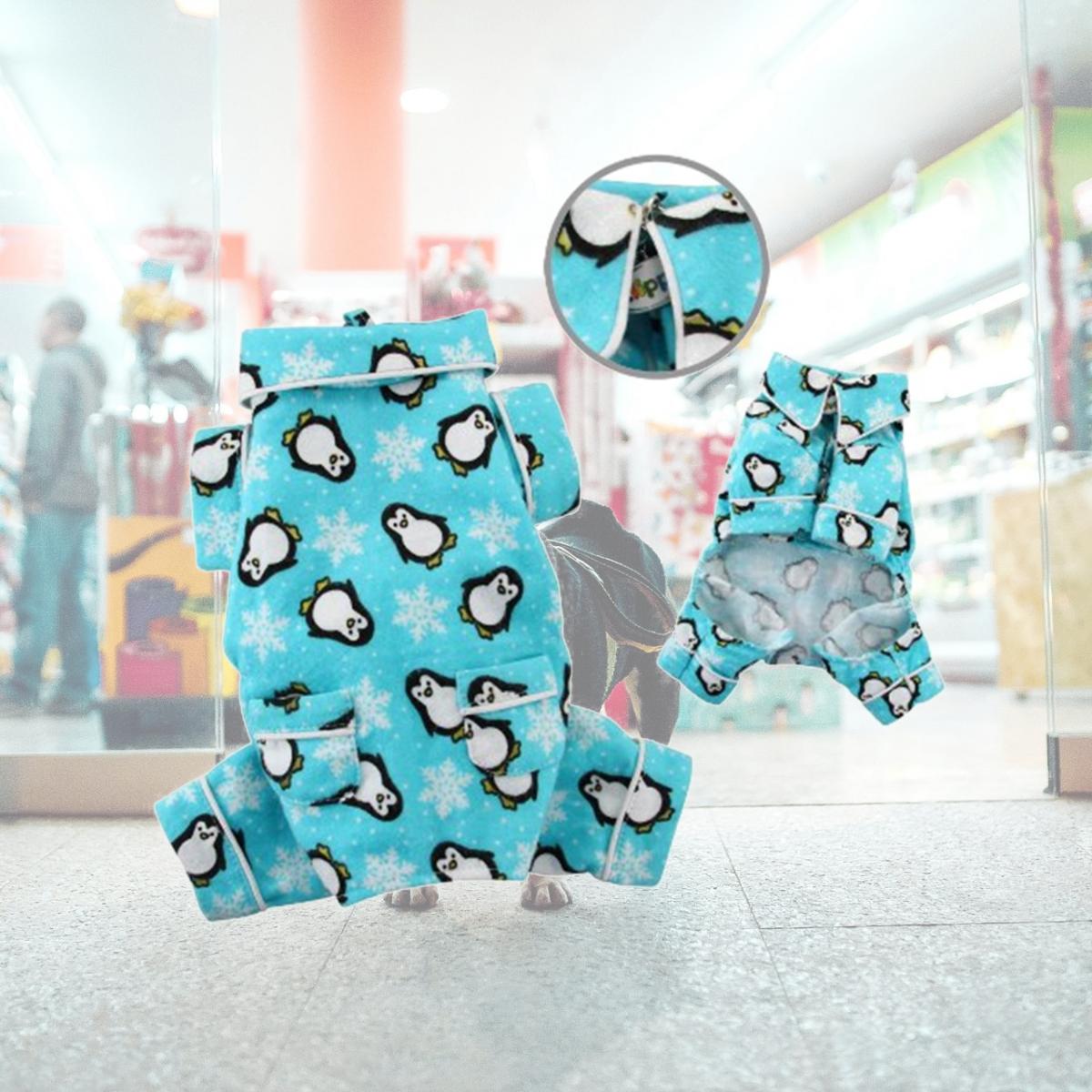 Picture of Klippo Pet KBD057SZ Penguins & Snowflake Flannel Pajamas With 2 Pockets- Turquoise - Small