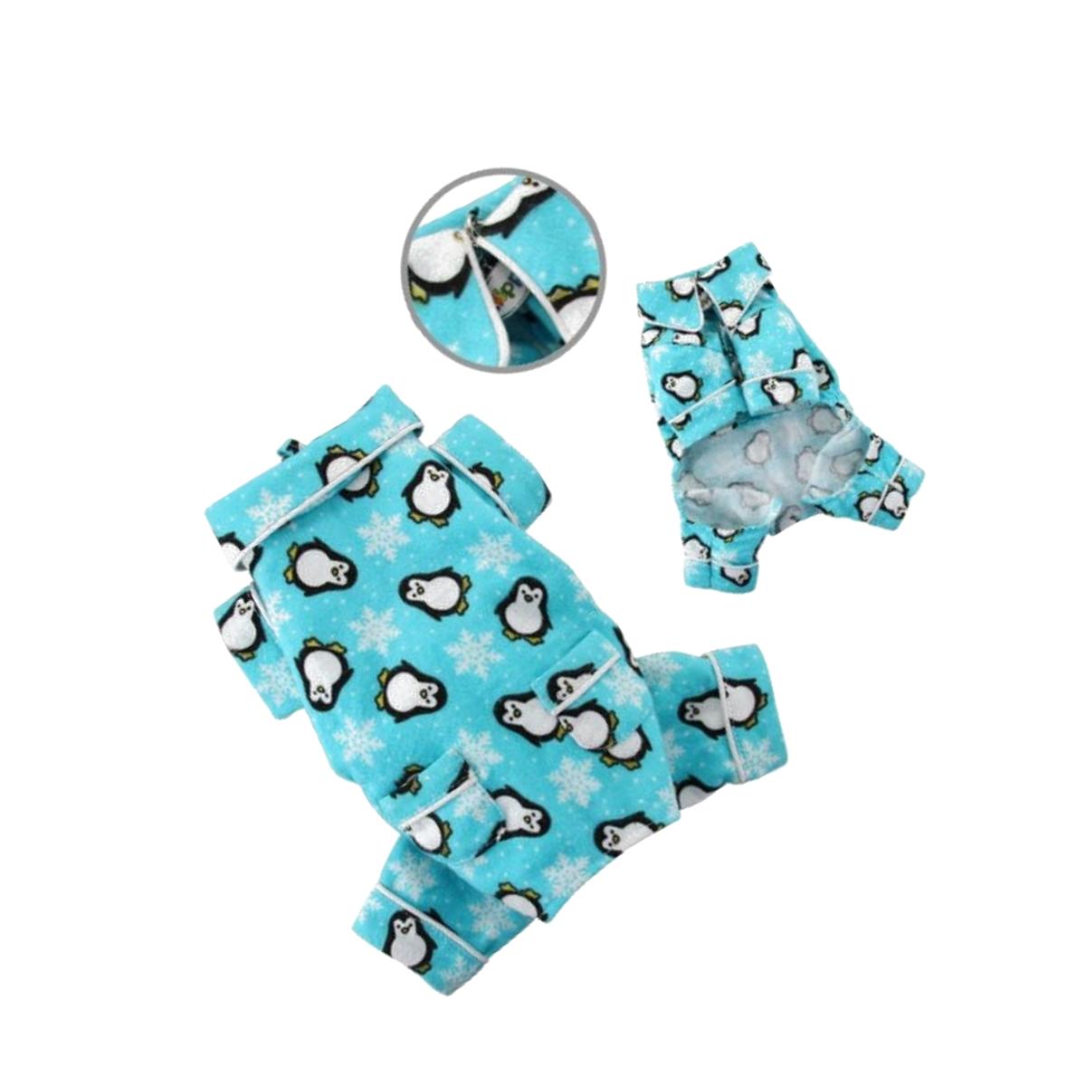 Picture of Klippo Pet KBD057MZ Penguins & Snowflake Flannel Pajamas With 2 Pockets- Turquoise - Medium