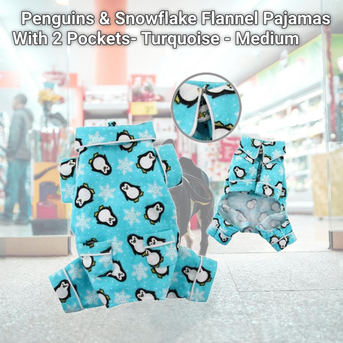 Picture of Klippo Pet KBD057MZ Penguins & Snowflake Flannel Pajamas With 2 Pockets- Turquoise - Medium