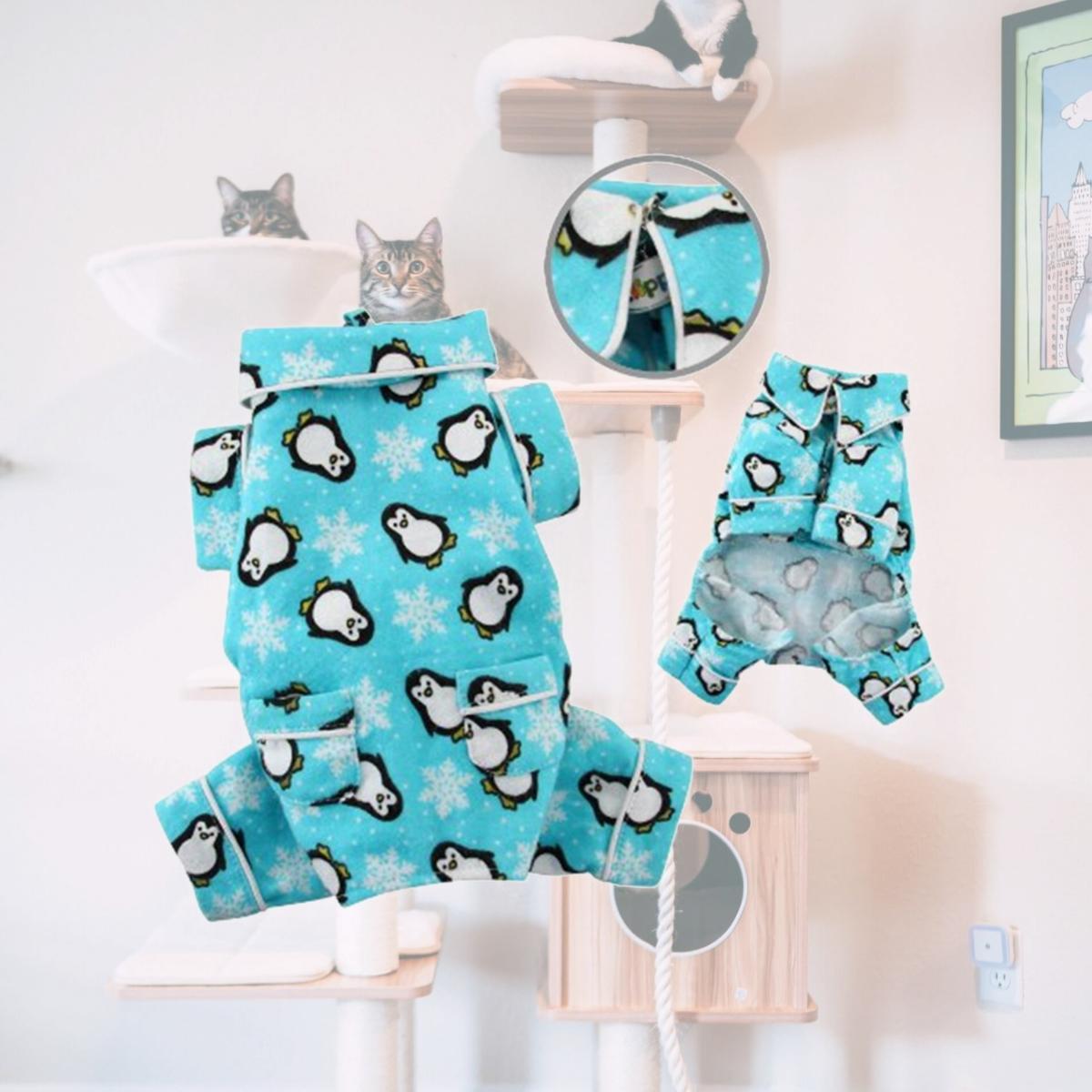 Picture of Klippo Pet KBD057MZ Penguins & Snowflake Flannel Pajamas With 2 Pockets- Turquoise - Medium