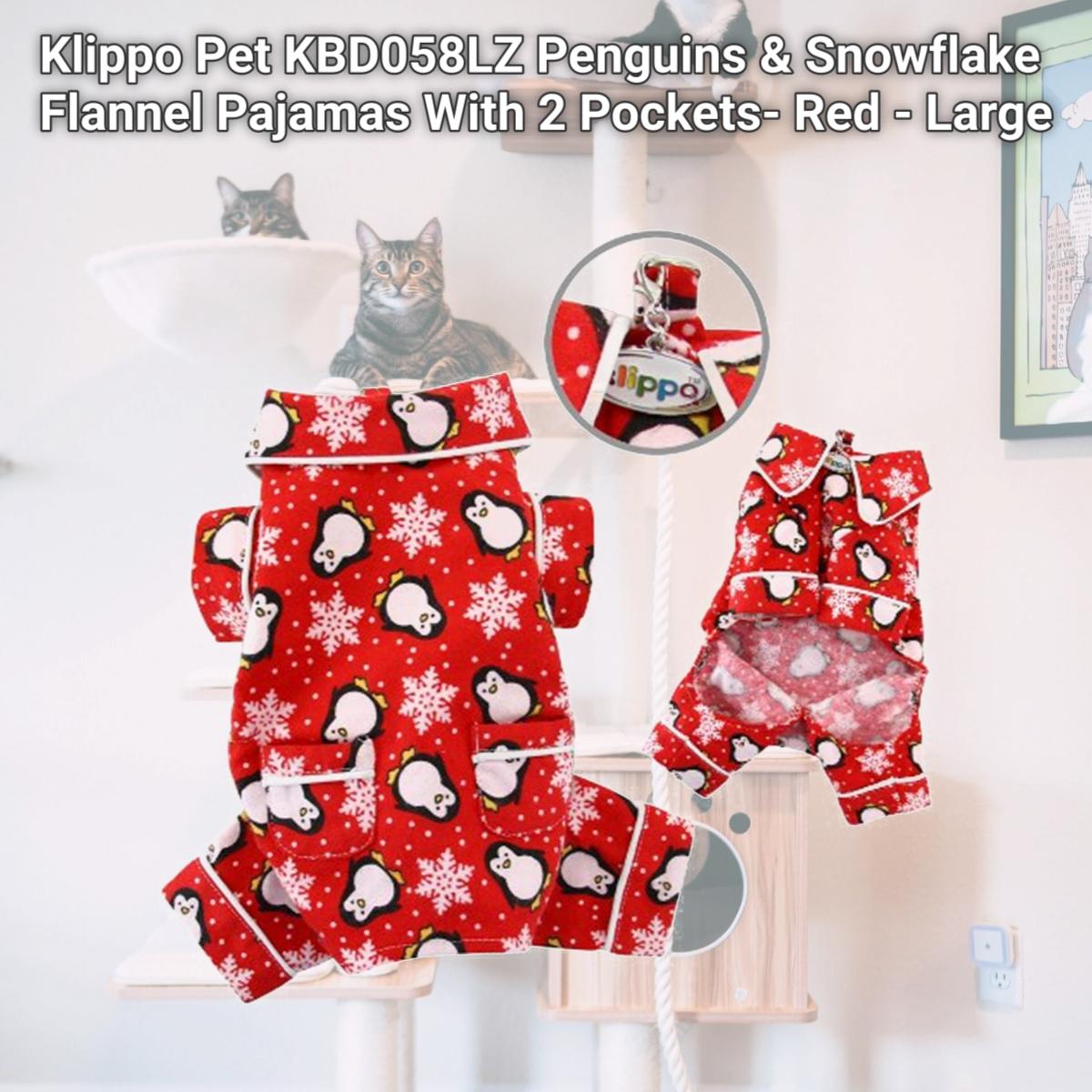 Picture of Klippo Pet KBD058LZ Penguins & Snowflake Flannel Pajamas With 2 Pockets- Red - Large