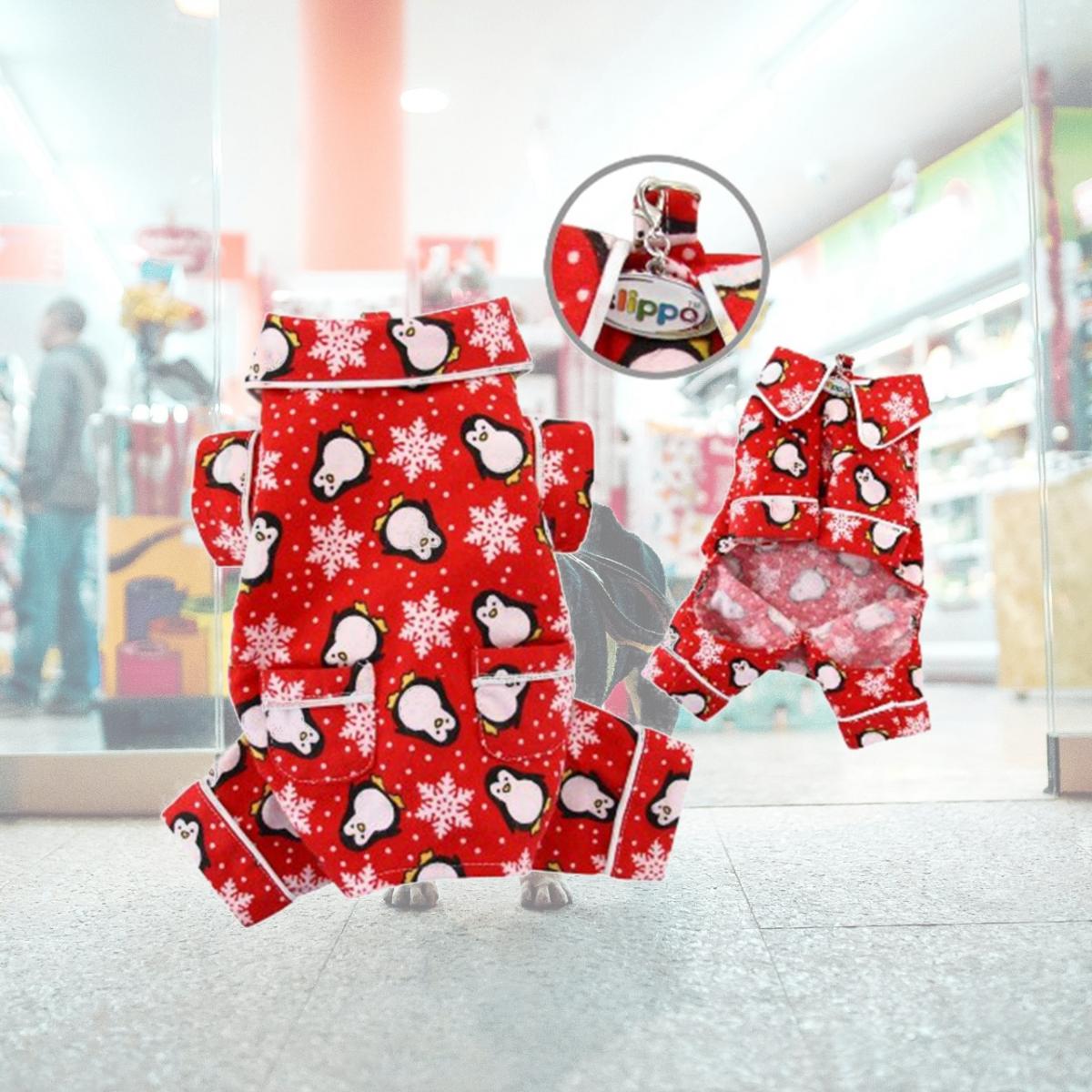 Picture of Klippo Pet KBD058LZ Penguins & Snowflake Flannel Pajamas With 2 Pockets- Red - Large