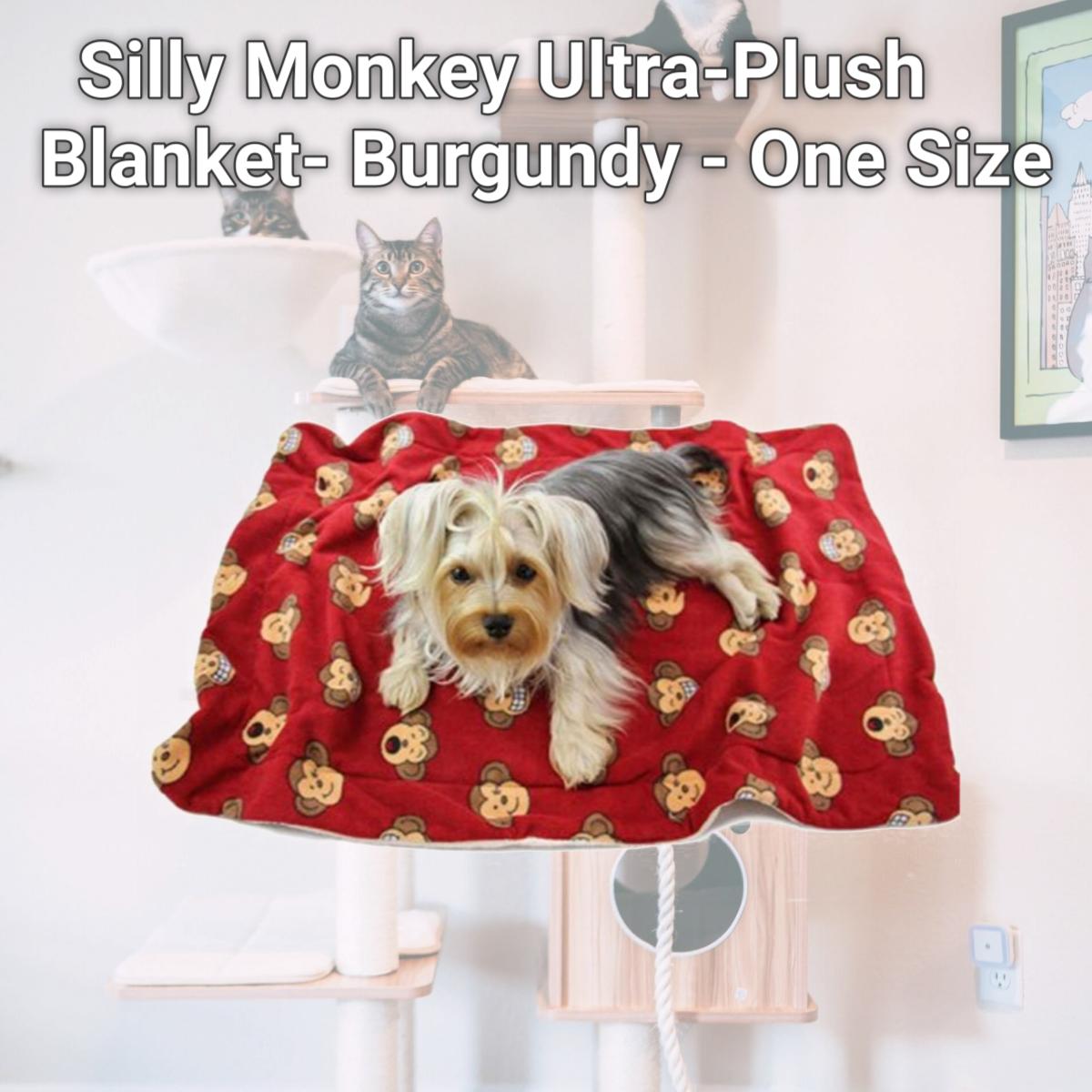 Picture of Klippo Pet KBLNK054 Silly Monkey Ultra-Plush Blanket- Burgundy - One Size