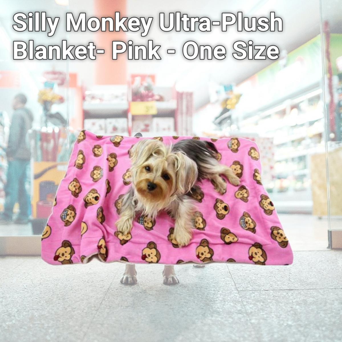 Picture of Klippo Pet KBLNK055 Silly Monkey Ultra-Plush Blanket- Pink - One Size