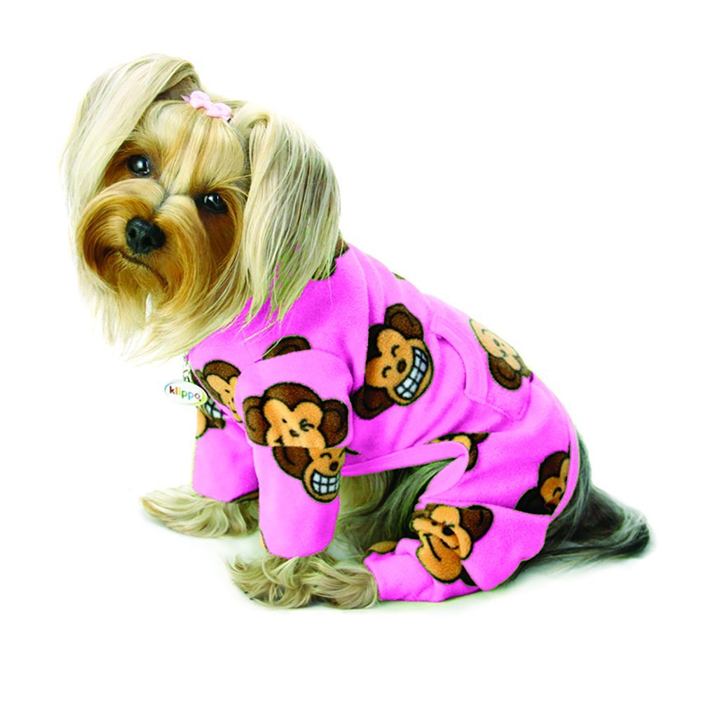 Picture of Klippo Pet KBD073XS Silly Monkey Fleece Turtleneck Pajamas&#44; Pink - Extra Small