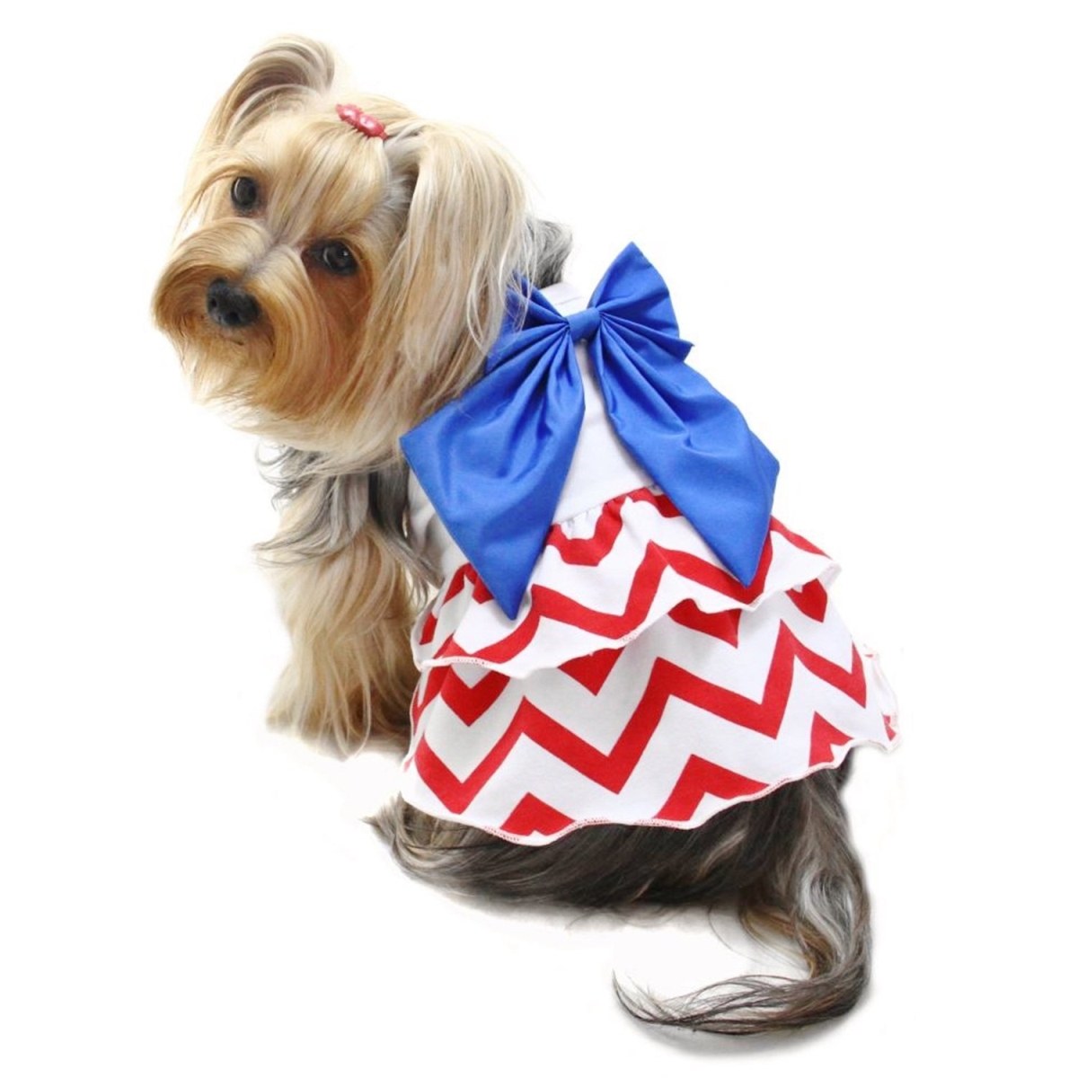 Picture of Klippo Pet KDR063XS Puppy Patriotic Red&#44; White & Blue Large Bow Sundress - Extra Small
