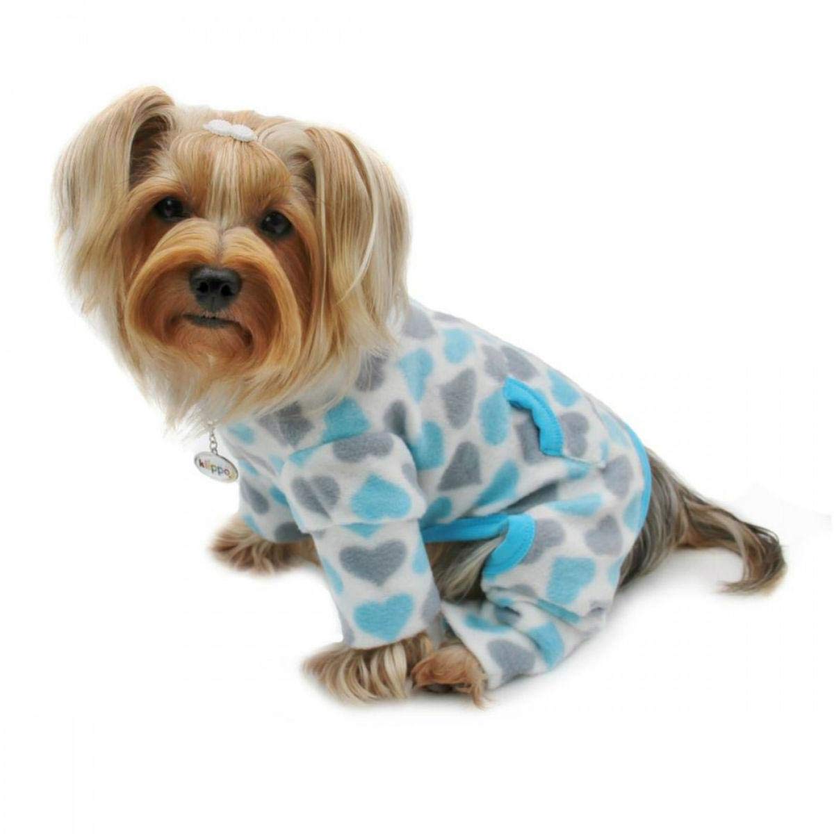 KBD089-S Blue & Gray Hearts Fleece Turtleneck Pajamas - Small