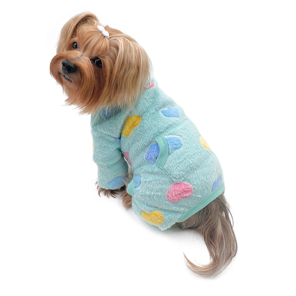 Picture of Klippo KBD093XS Ultra Plush Colorful Hearts Turtleneck Pajamas, Blue - Extra Small