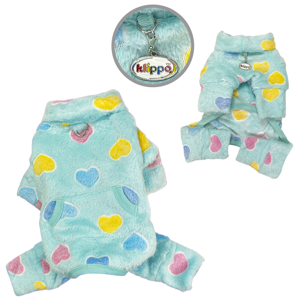 Picture of Klippo KBD093S Ultra Plush Colorful Hearts Turtleneck Pajamas, Blue - Small