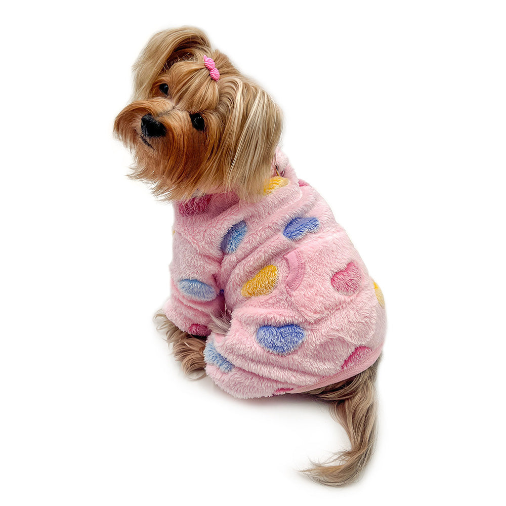 Picture of Klippo KBD094XS Ultra Plush Colorful Hearts Turtleneck Pajamas, Pink - Extra Small