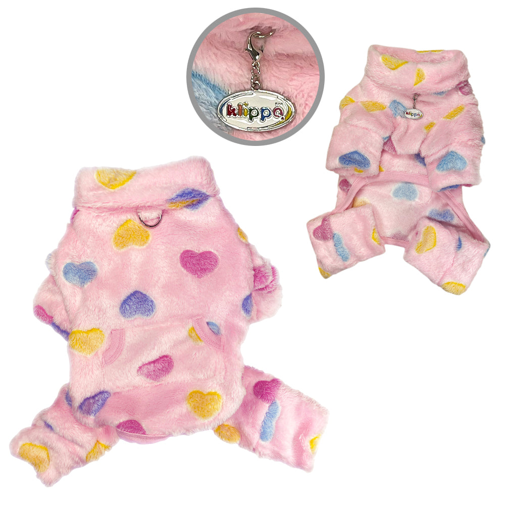 Picture of Klippo KBD094L Ultra Plush Colorful Hearts Turtleneck Pajamas, Pink - Large