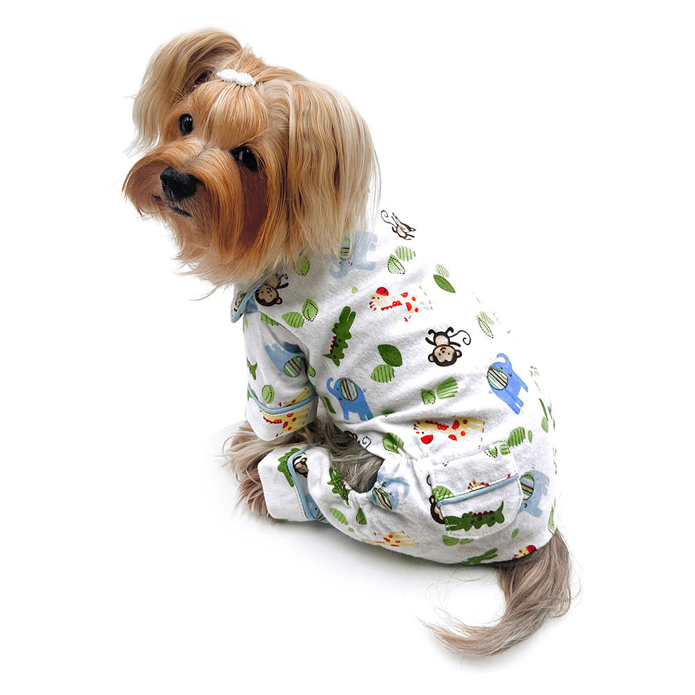 Picture of Klippo KBD099XS Zoo Animals Flannel Pajamas with 2 Pockets&#44; White & Green - Extra Small