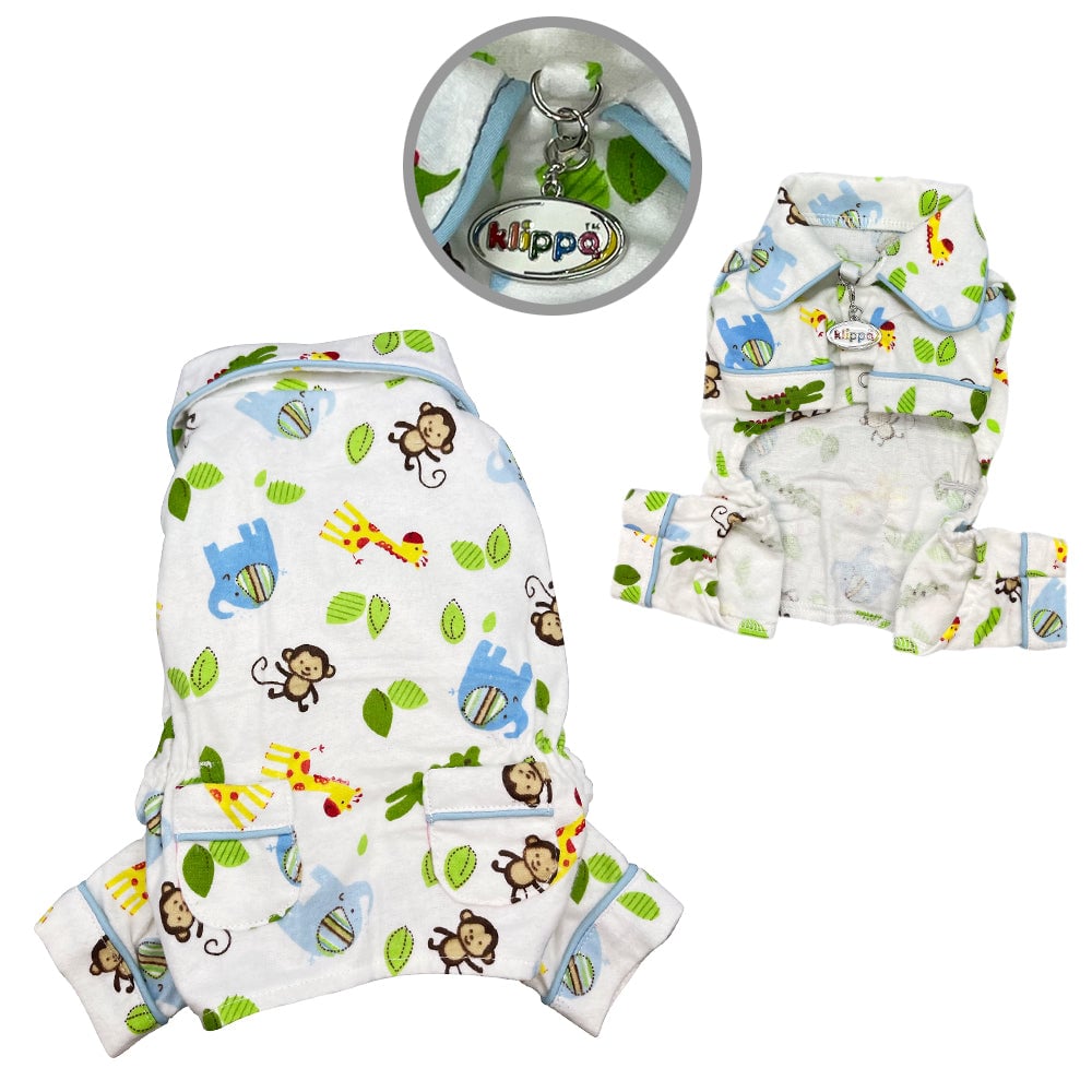 Picture of Klippo KBD099L Zoo Animals Flannel Pajamas with 2 Pockets&#44; White & Green - Large