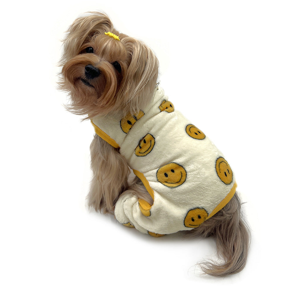 Picture of Klippo KBD101XS Ultra Plush Happy Face Front Sleeveless Pajamas, Yellow - Extra Small