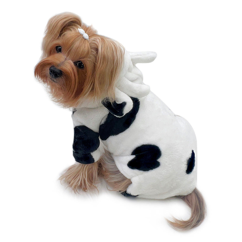 Picture of Klippo KBD100XS Ultra Plush Moo Cow Hooded Pajamas&#44; White & Black - Extra Small