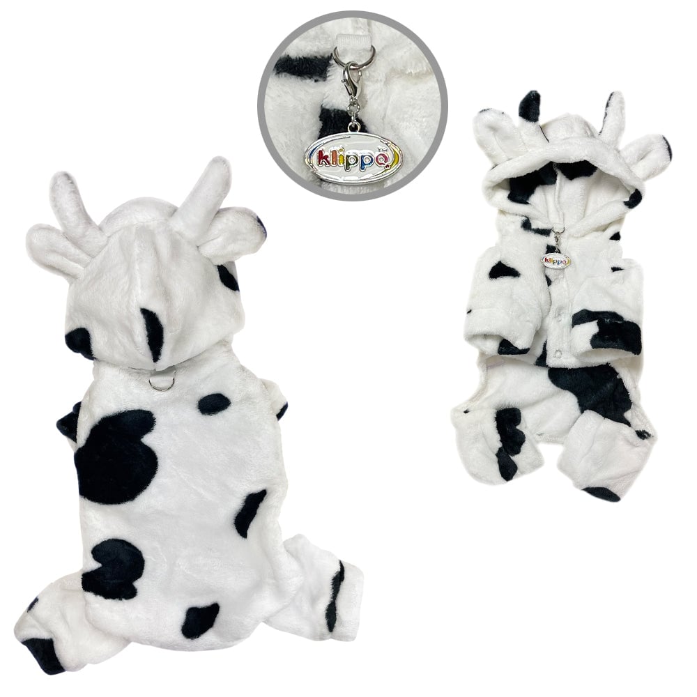 Picture of Klippo KBD100XS Ultra Plush Moo Cow Hooded Pajamas&#44; White & Black - Extra Small