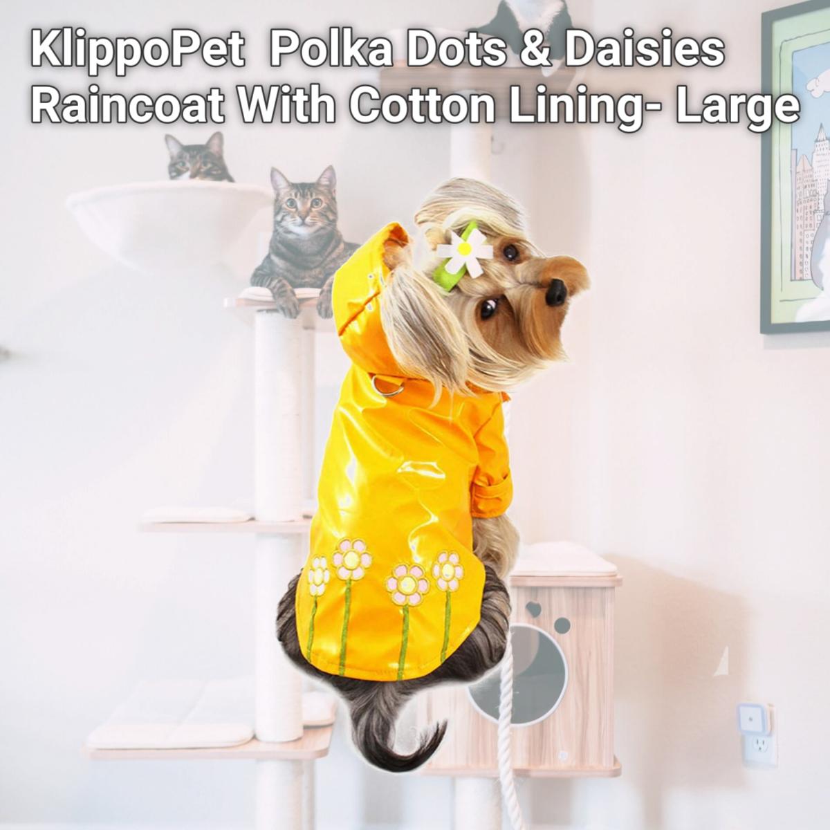 Picture of KlippoPet KJK052LZ Polka Dots & Daisies Raincoat With Cotton Lining- Large
