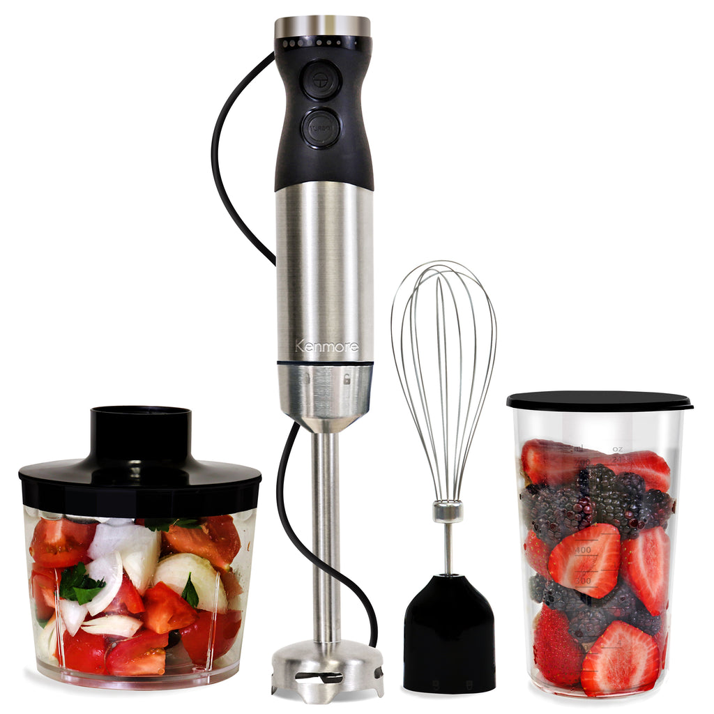 Picture of Kenmore KKIBC5SS 120V 250W Immersion Blender with Chopper Whisk & Beaker with Lid, Black & Silver