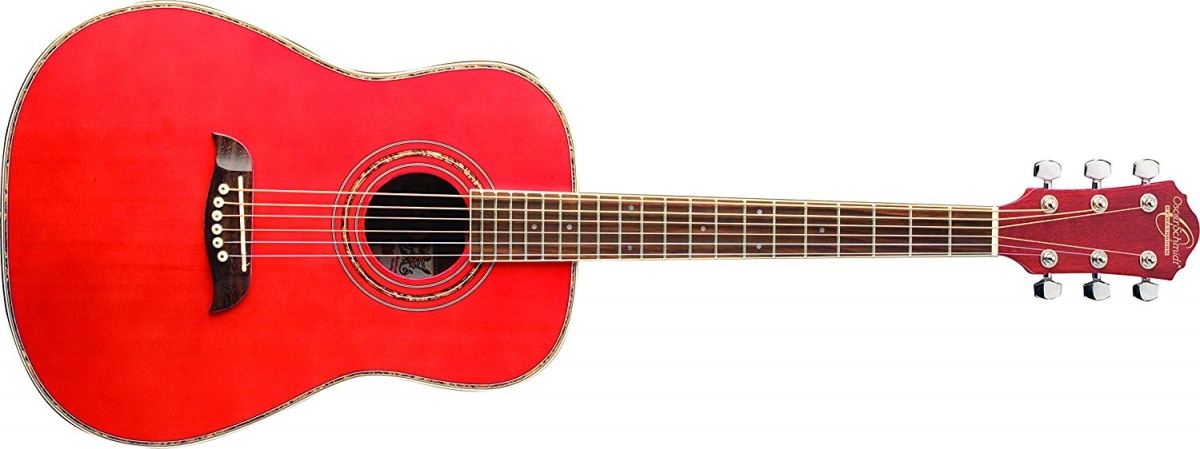 OG1TR-A-U 0.75 in. Dreadnought Acoustic Guitar, Transparent Red -  Oscar Schmidt