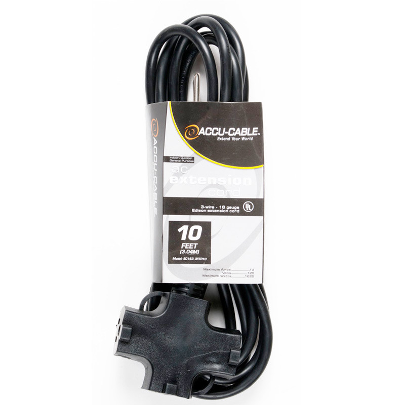 Picture of American DJ EC163-3FER10-U 16 Gauge 3 Plug 10 ft. Extension Cable&#44; Black