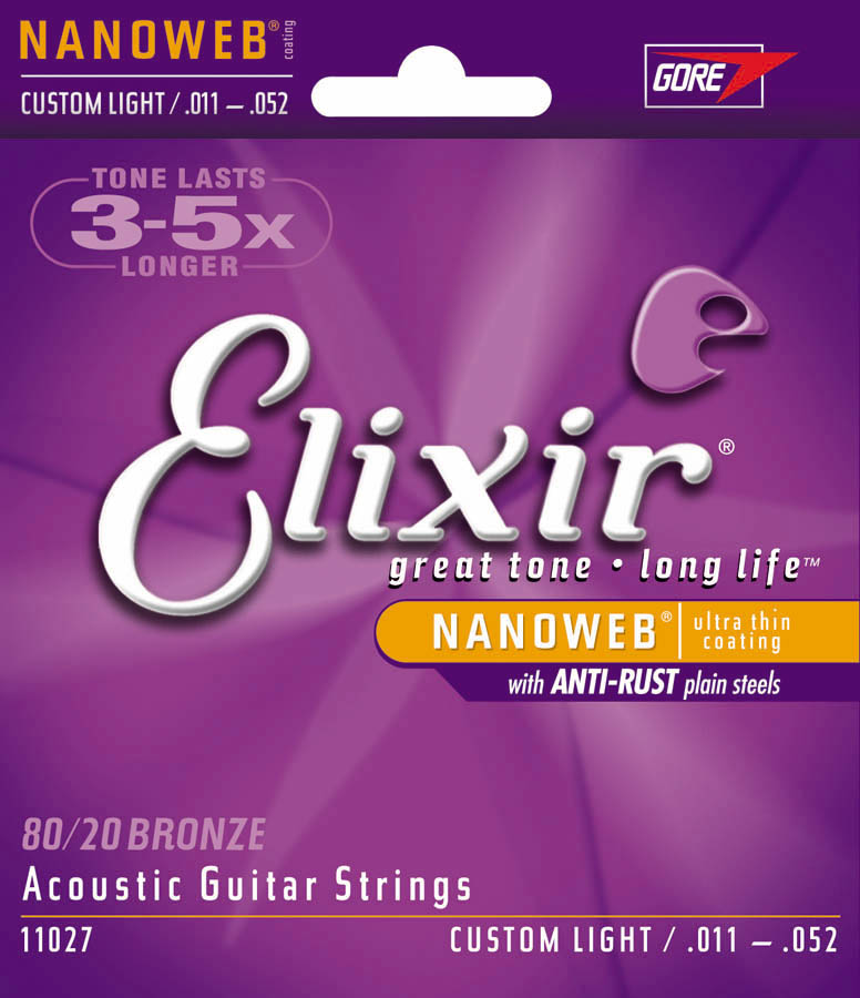11027-U Nanoweb 80-20 Bronze Custom Light Acoustic Guitar Strings Set -  Elixir