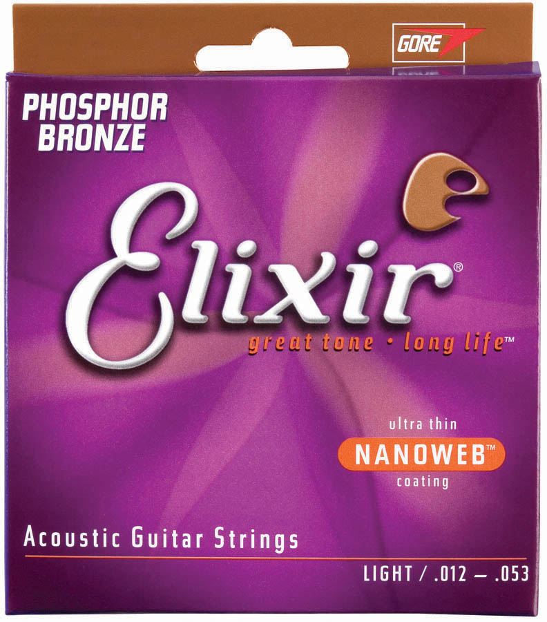 16052-U 0.012-0.053 Gauge Nanoweb Phosphor-Bronze Acoustic Guitar Strings - Light -  Elixir