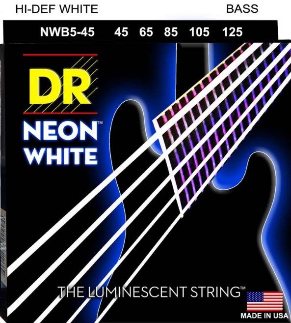 Picture of DR Handmade Strings NWB5-45-U Bass 5 String, Neon White - 45-125 Gauge